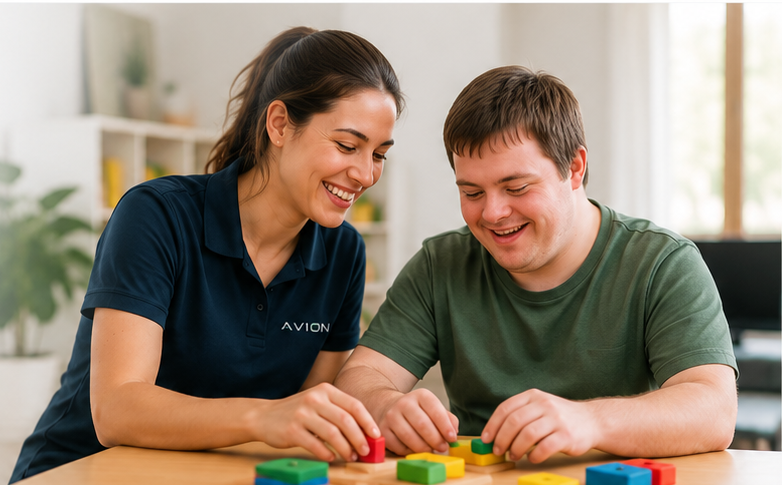 Avion support worker helping participant